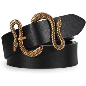 Black and Gold Leather Belt with Unique Buckle